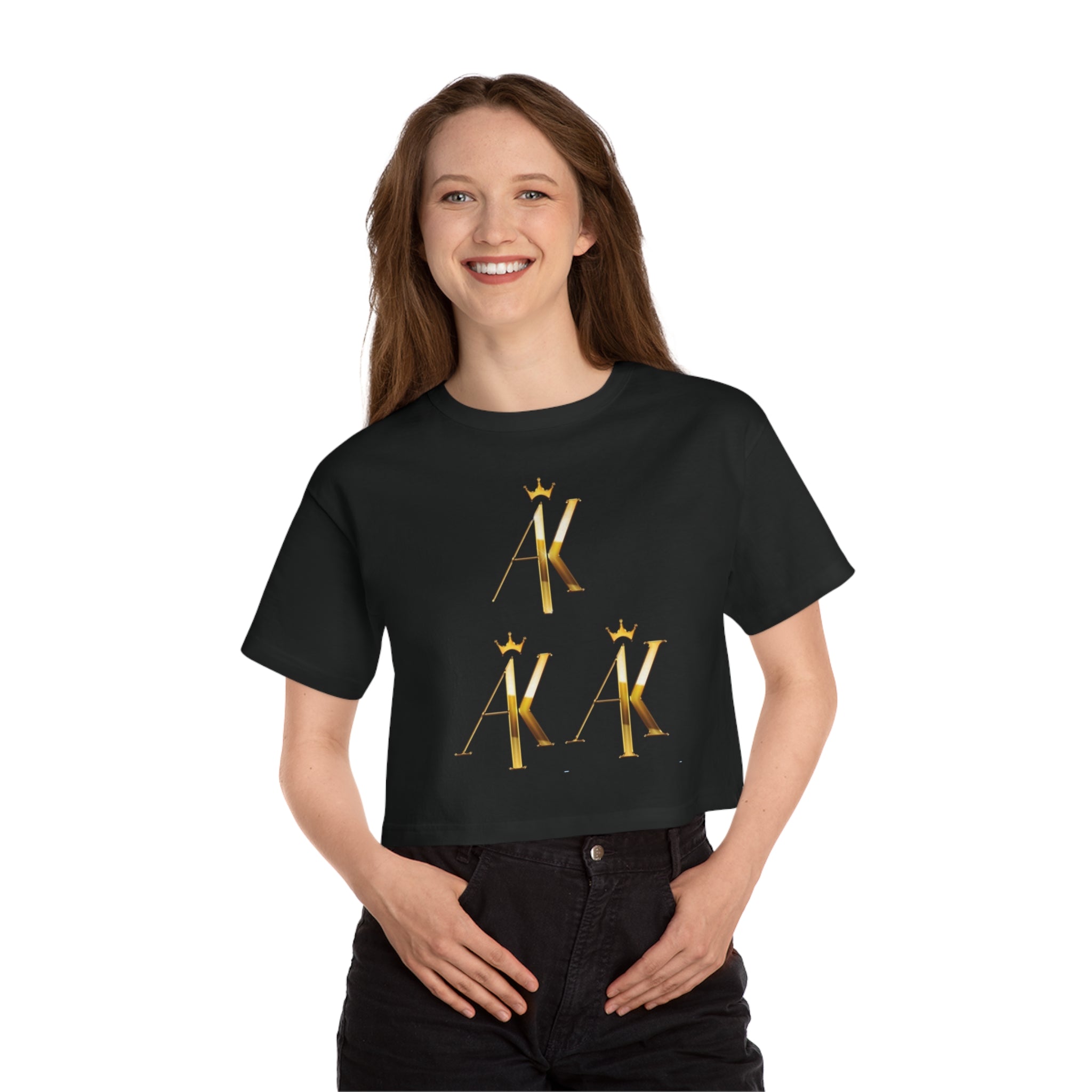 Golden Crown Initials Cropped T-Shirt for Women