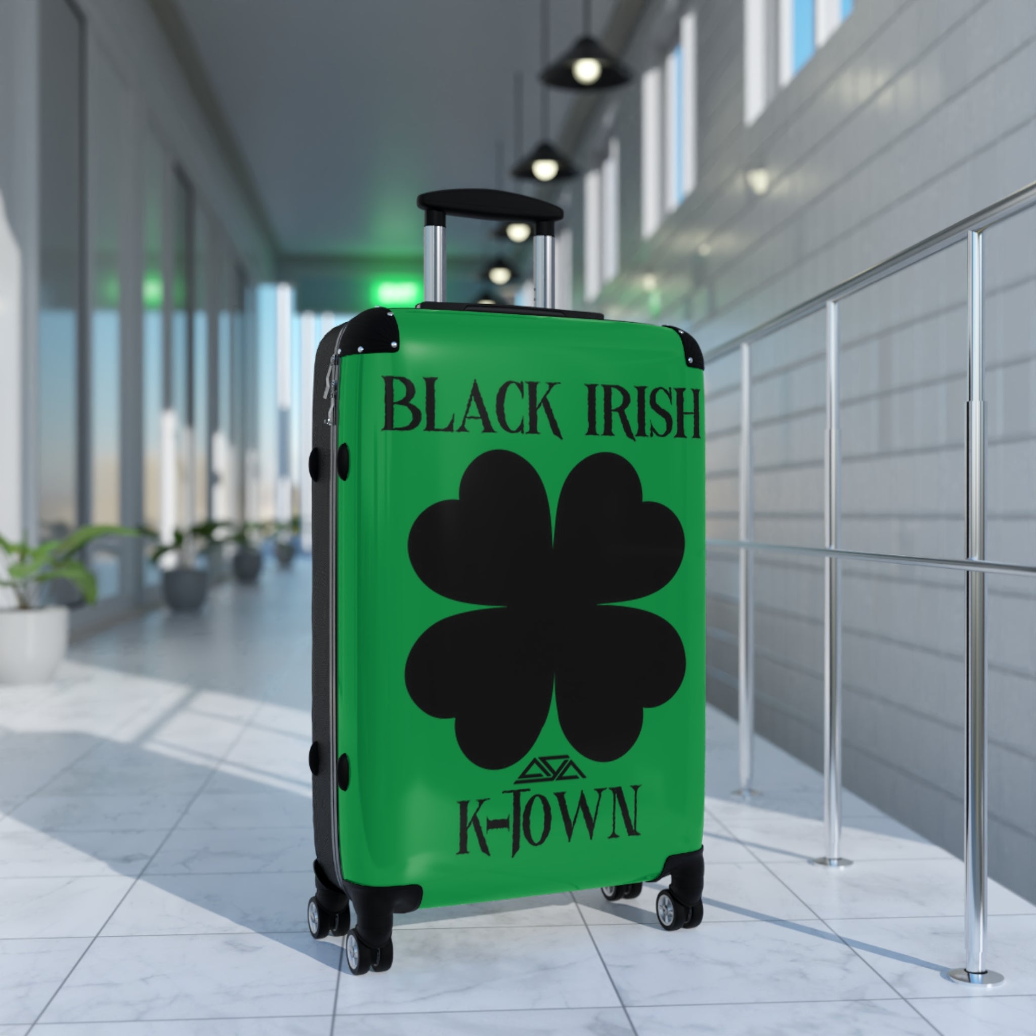 Black Irish Clover Design Suitcase - Perfect Travel Accessory for St. Patrick's Day