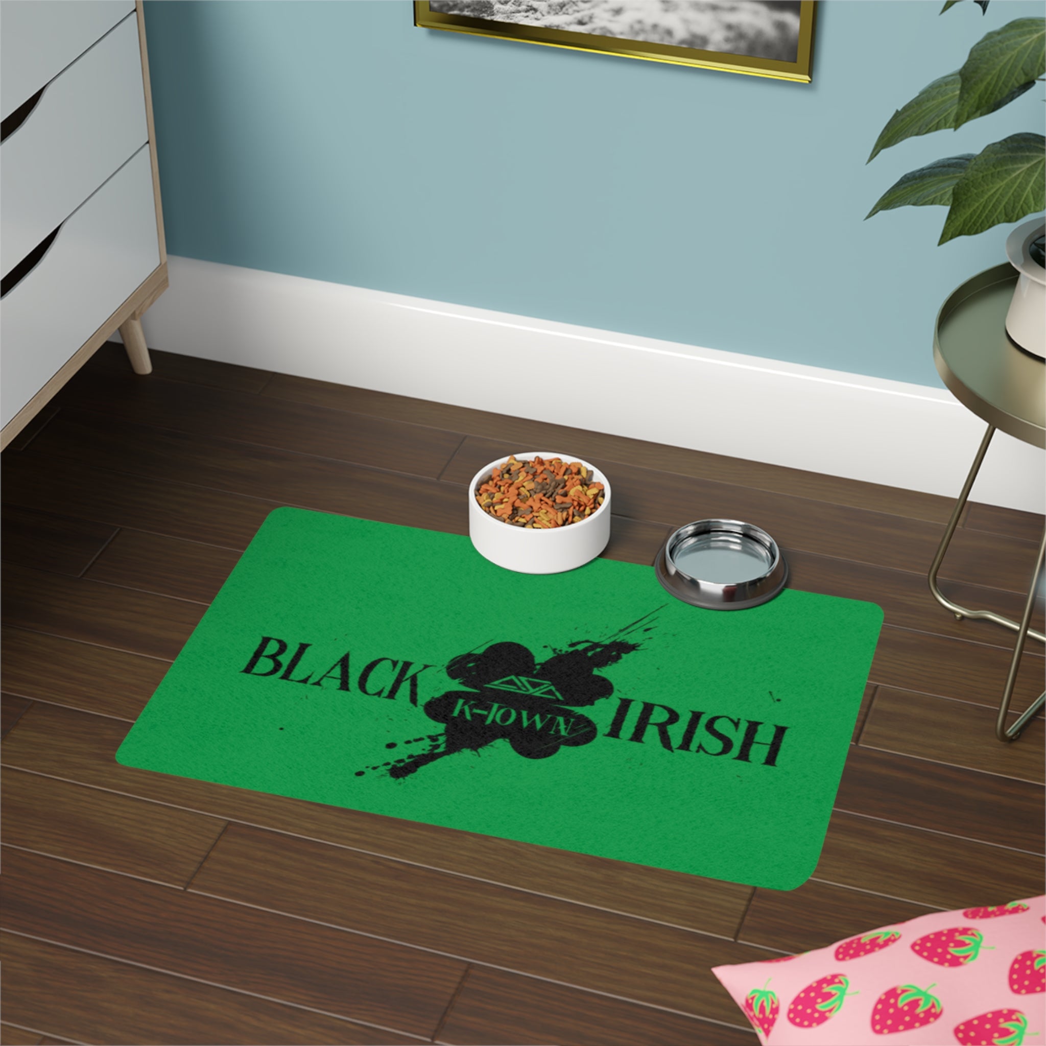 St. Patrick's Day Pet Food Mat - Black Irish Design (12x18)