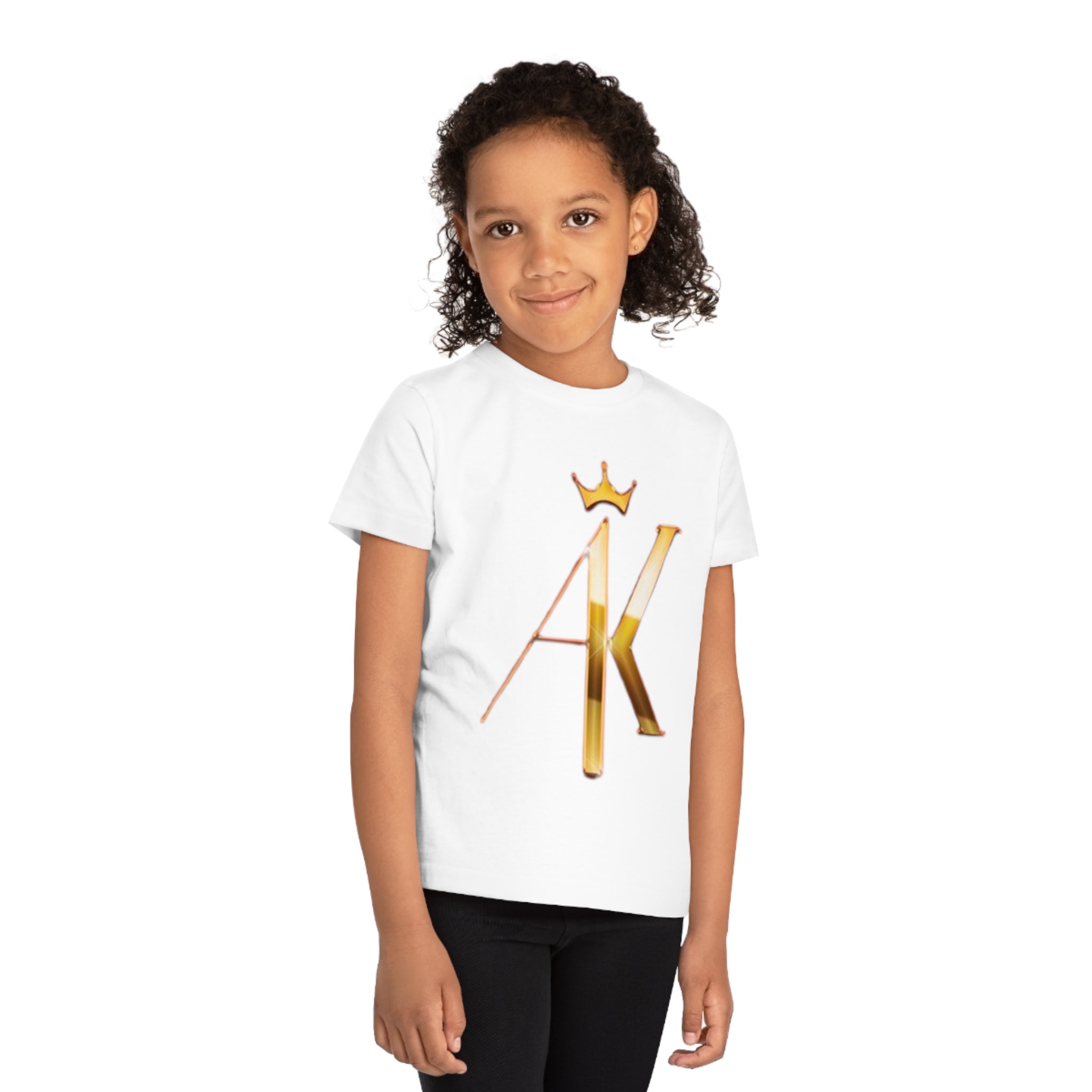 Kids' Creative Crown T-Shirt - Stylish Gold Initials Design