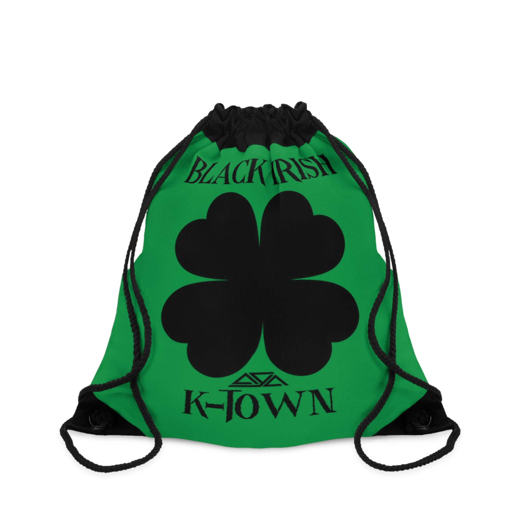 St. Patrick's Day Drawstring Bag - Black Irish Clover Design