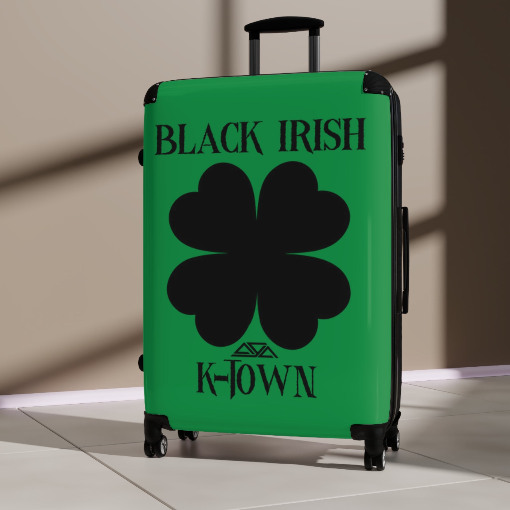 Black Irish Clover Design Suitcase - Perfect Travel Accessory for St. Patrick's Day