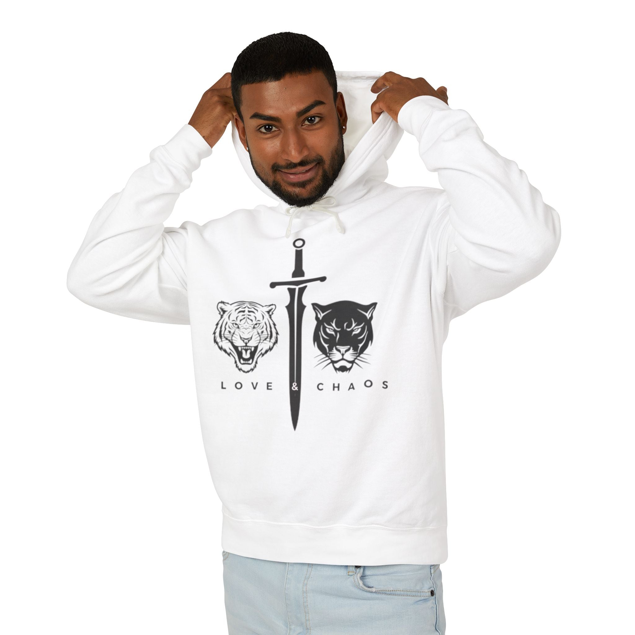 Love & Chaos Unisex Lightweight Hooded Sweatshirt - Tiger & Panther Design