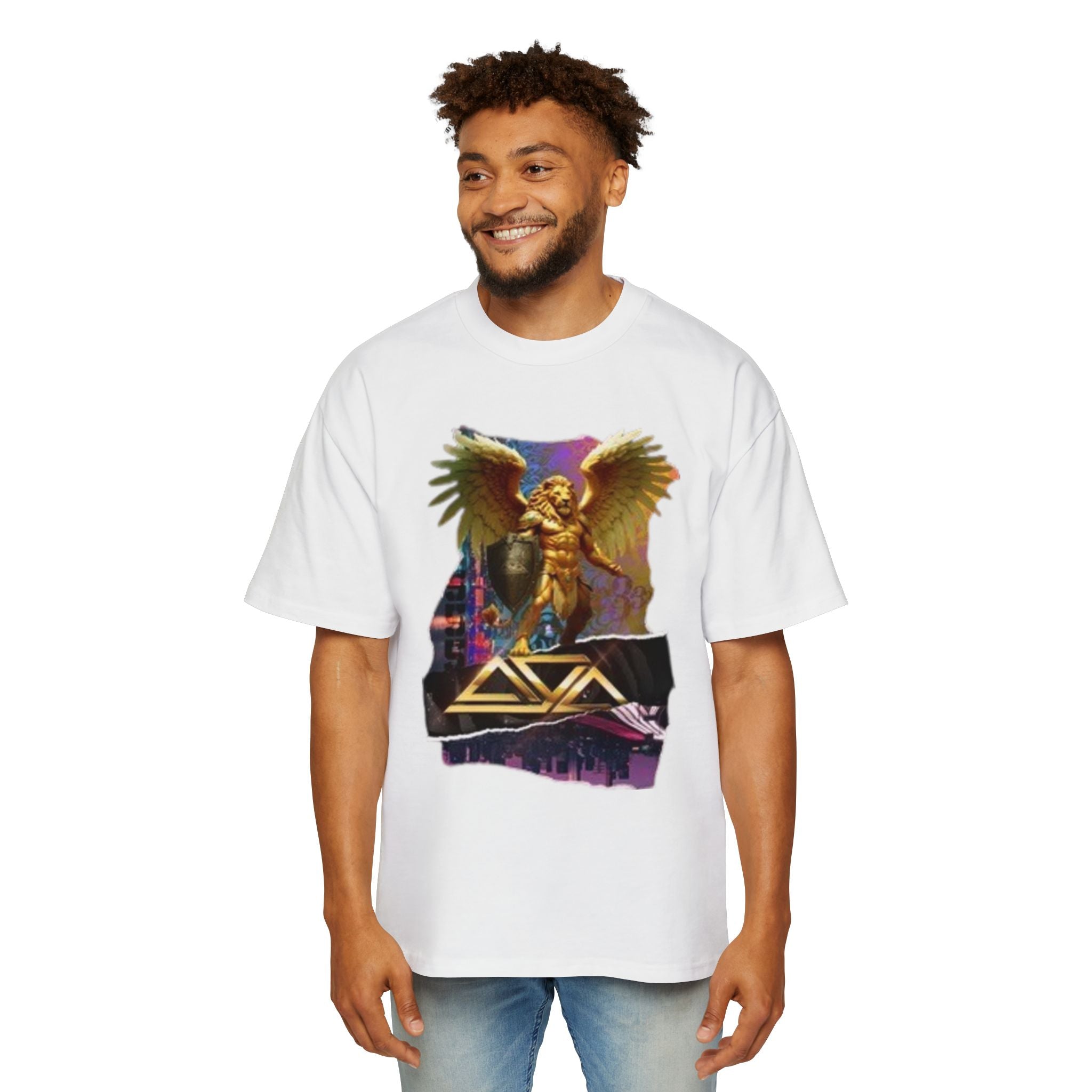 Men's Heavy Oversized Tee - Vintage Angel Graphic Tee for Casual Style