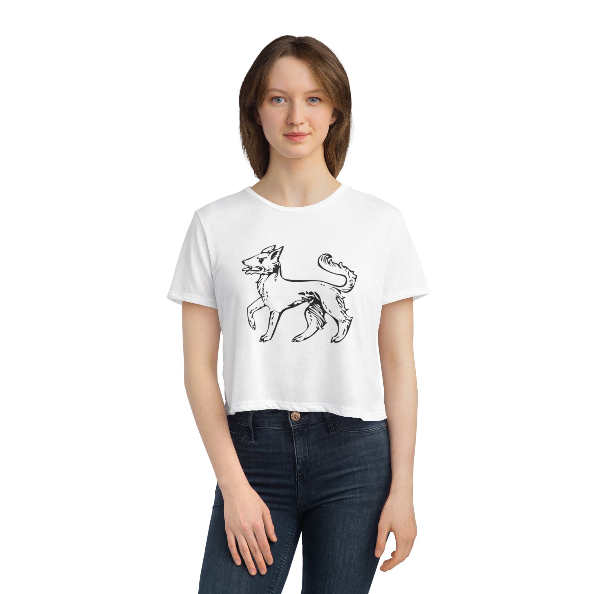 Cropped Tee with Playful Dog Design - Perfect for Animal Lovers