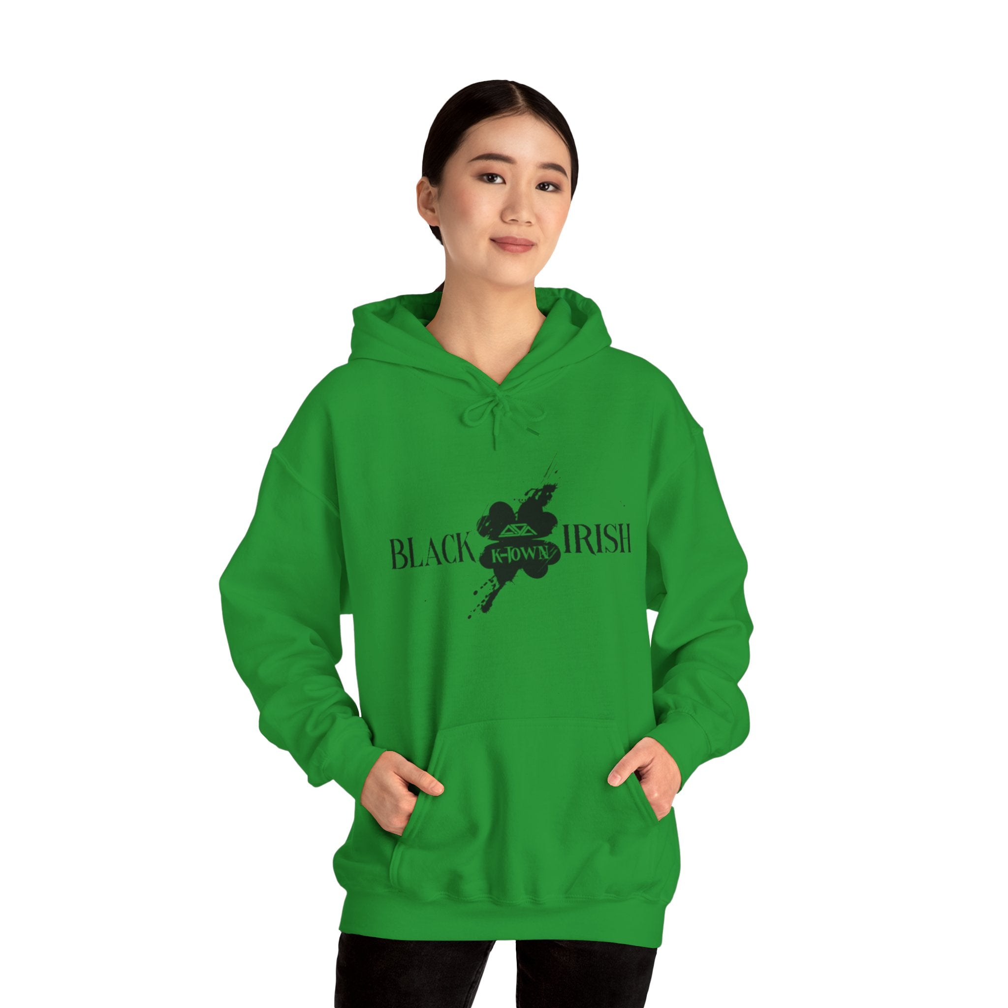 St. Patrick's Day Unisex Hooded Sweatshirt - Green 'Black Irish' Design