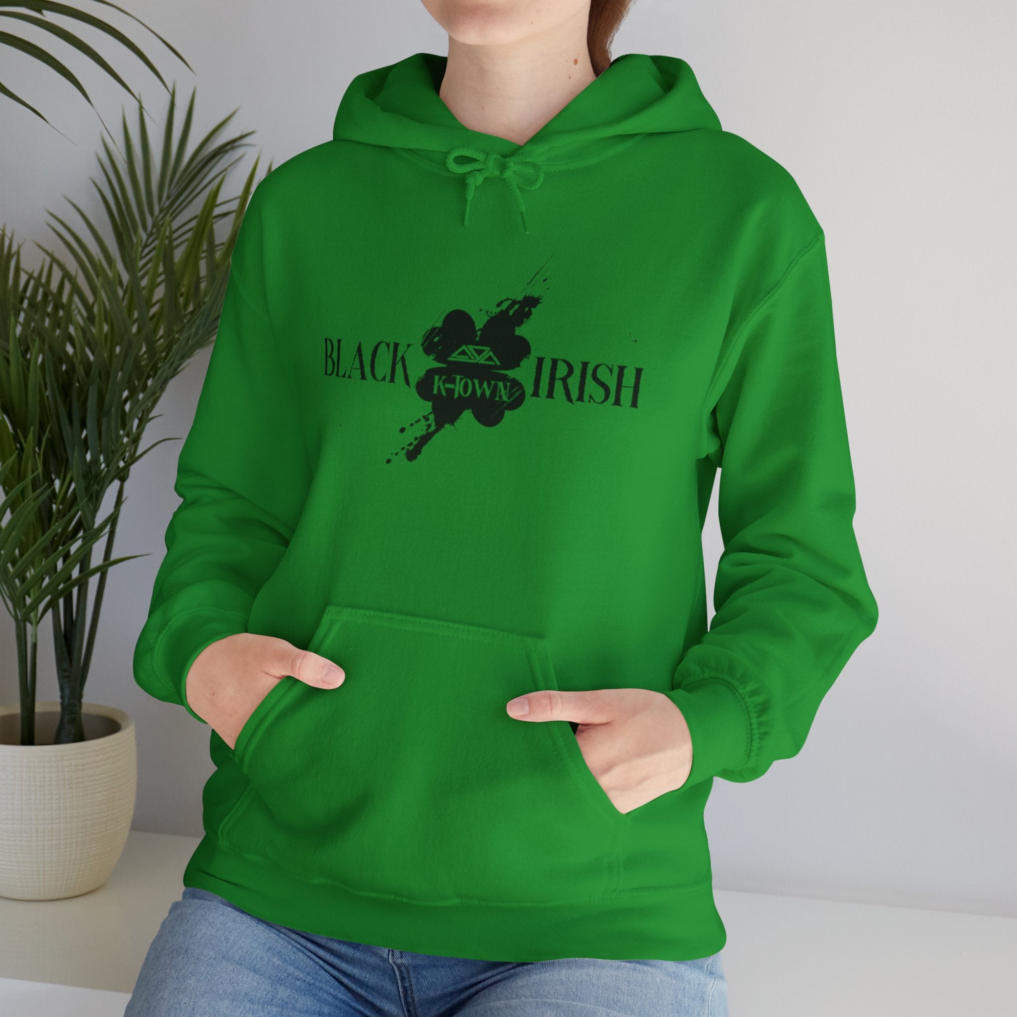 St. Patrick's Day Unisex Hooded Sweatshirt - Green 'Black Irish' Design