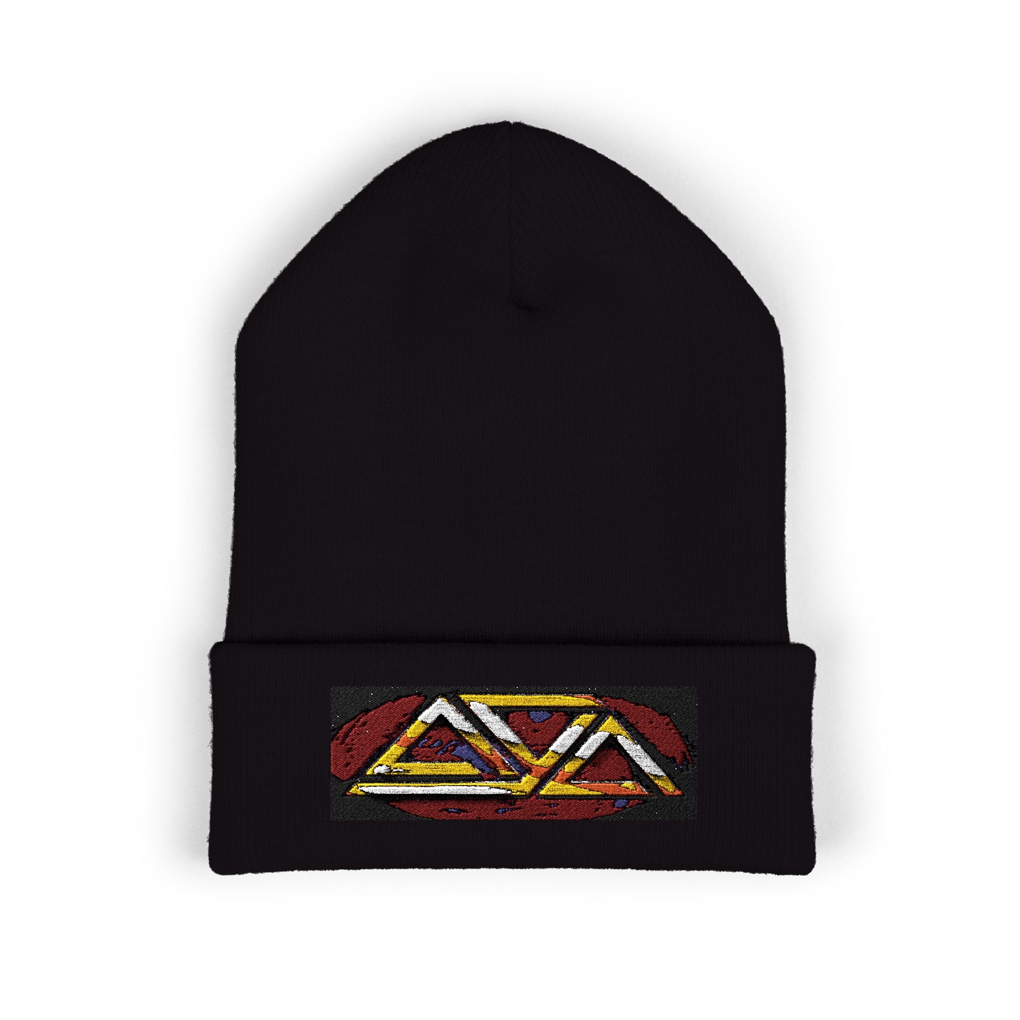 Geometric Embroidered Cuffed Beanie - Stylish Winter Accessory