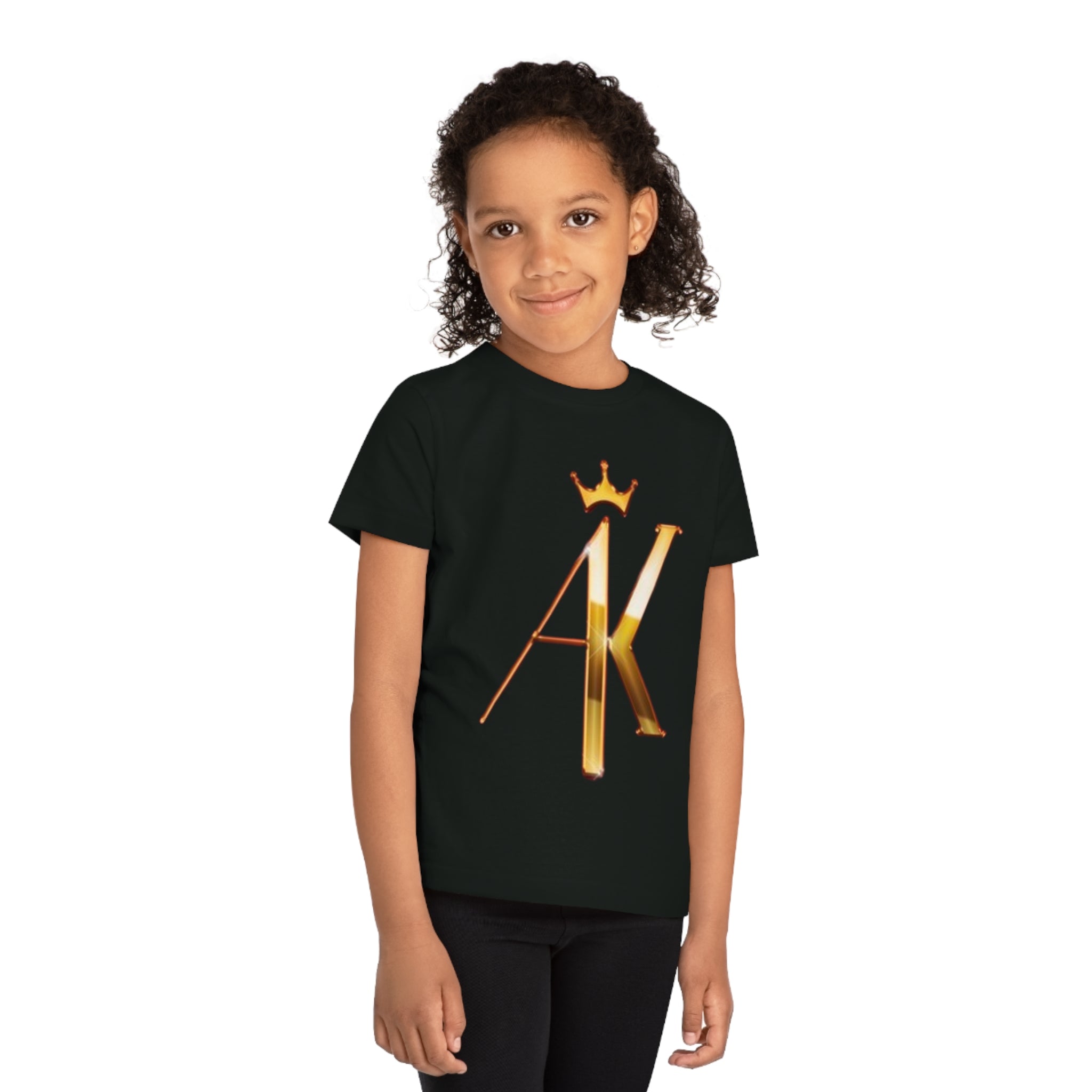 Kids' Creative Crown T-Shirt - Stylish Gold Initials Design