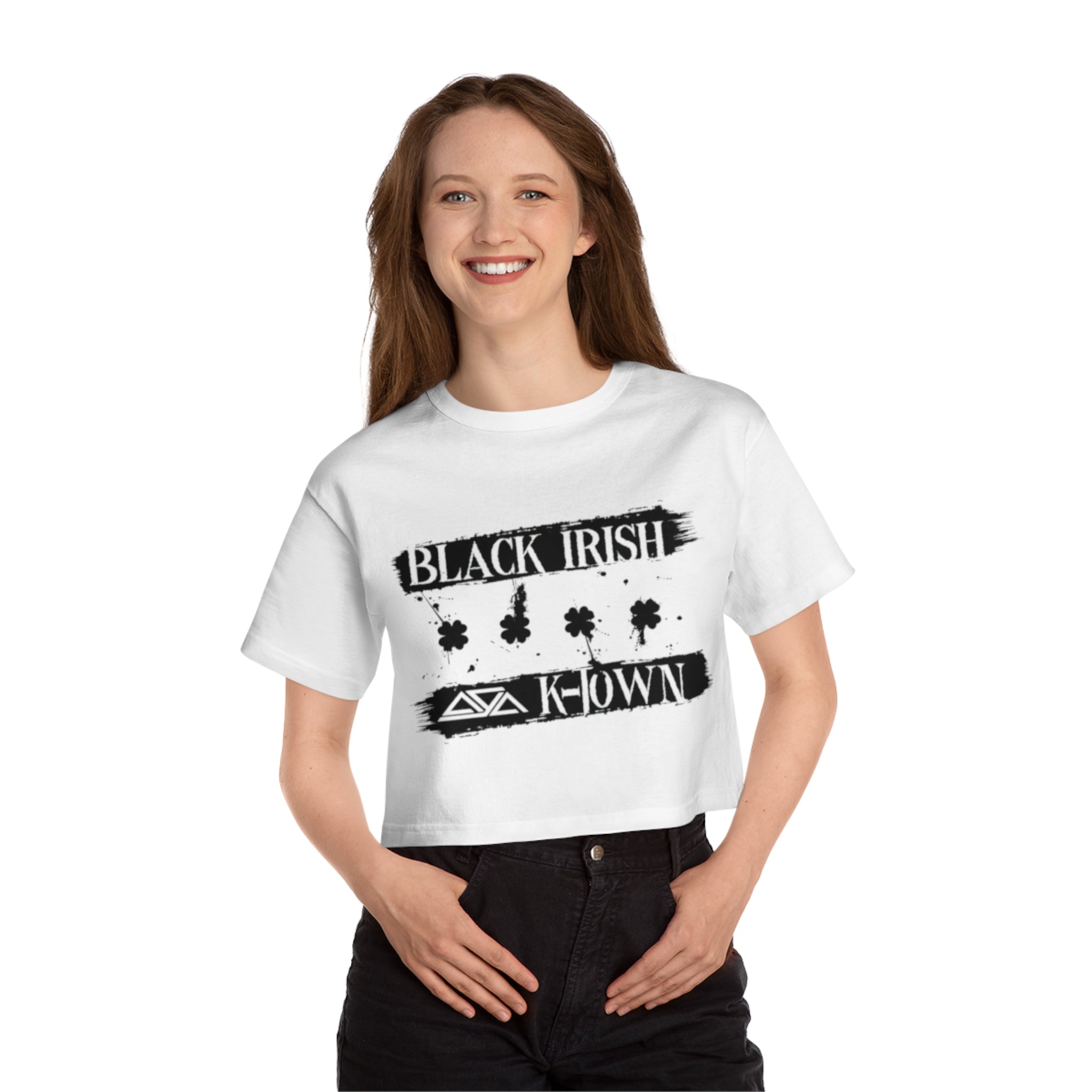 Black Irish K-Hnown Cropped T-Shirt for Women - Trendy Heritage Style