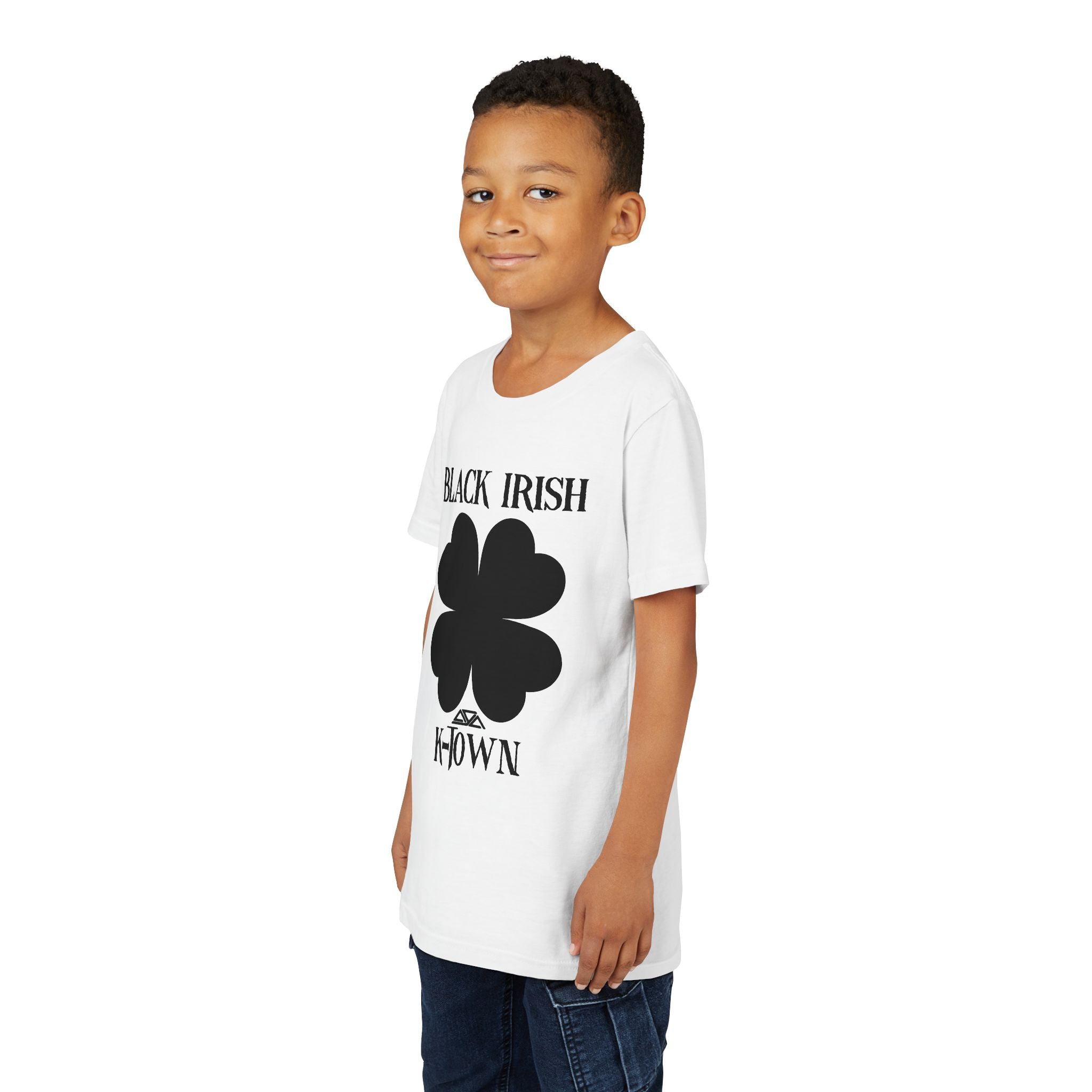 Black Irish Youth Short Sleeve Tee - St. Patrick's Day Clover Design