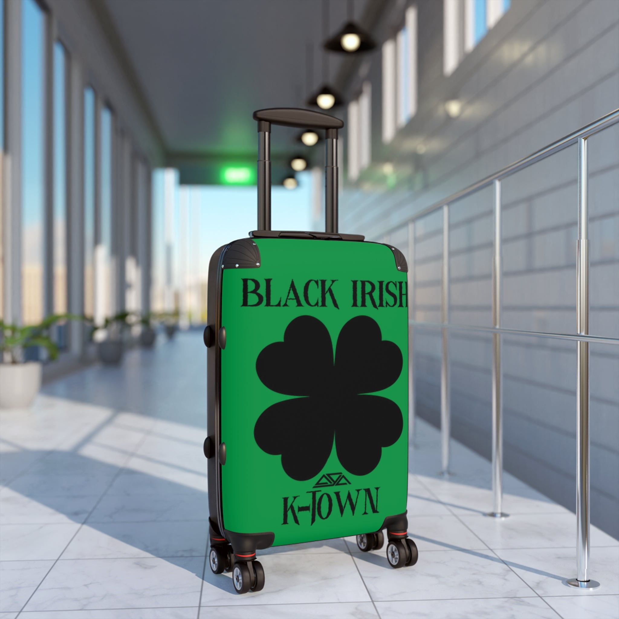 Black Irish Clover Design Suitcase - Perfect Travel Accessory for St. Patrick's Day