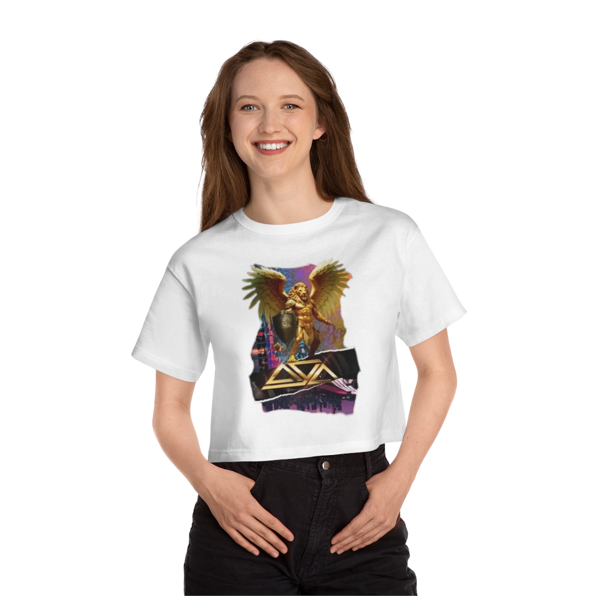 Retro Inspired Cropped T-Shirt with Winged Lion Design