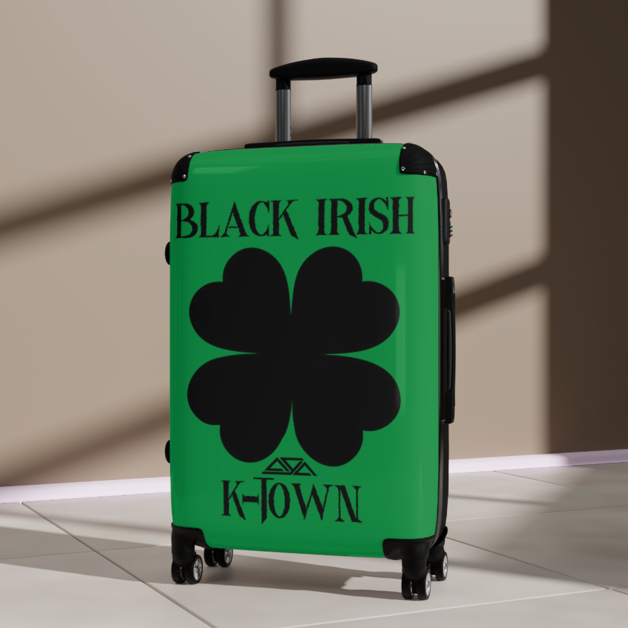 Black Irish Clover Design Suitcase - Perfect Travel Accessory for St. Patrick's Day