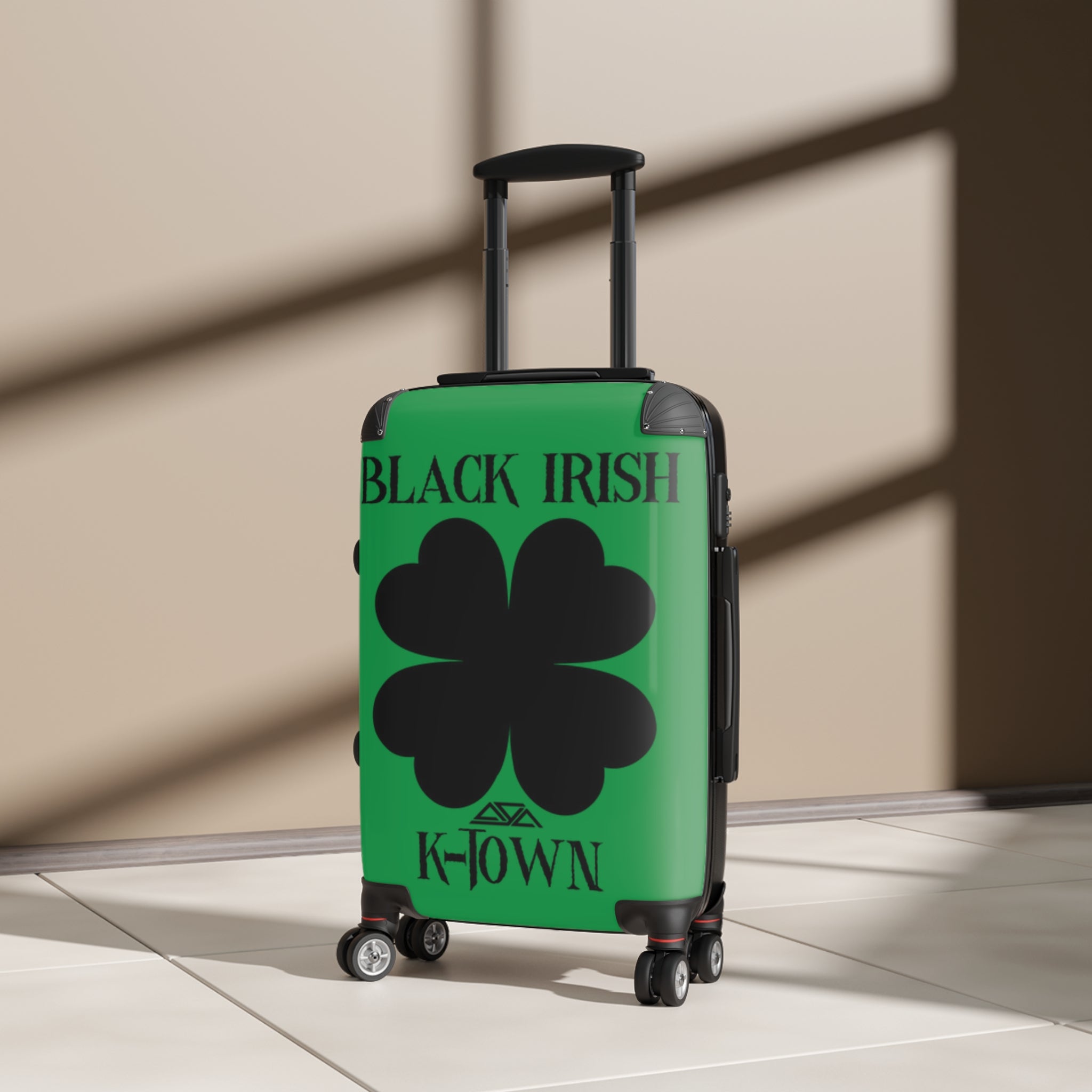 Black Irish Clover Design Suitcase - Perfect Travel Accessory for St. Patrick's Day