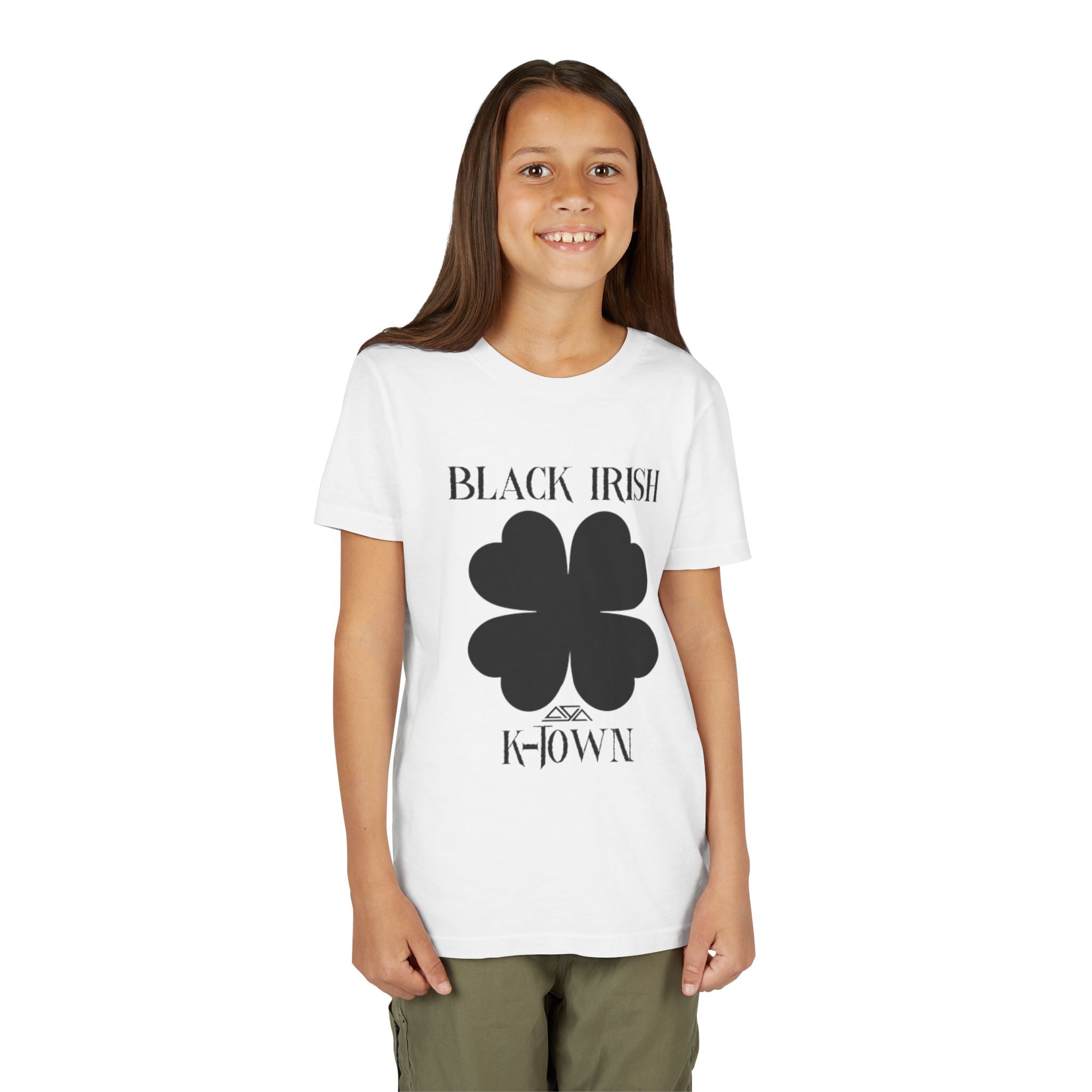 Black Irish Youth Short Sleeve Tee - St. Patrick's Day Clover Design